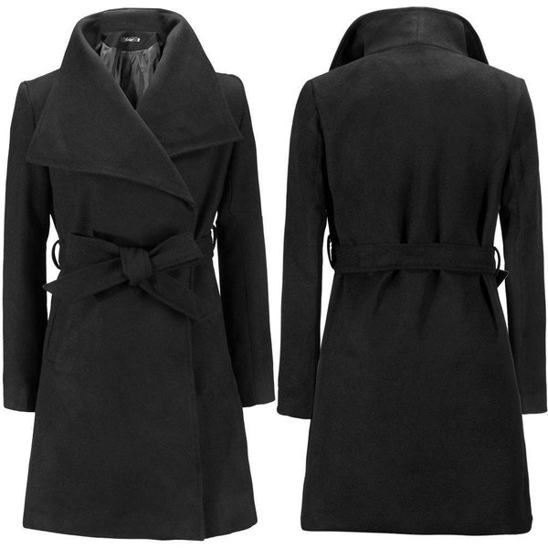 Abrigo De Lana Para Mujer OtoñO E Invierno Abrigo De Lana De Largo Medio S Black-image