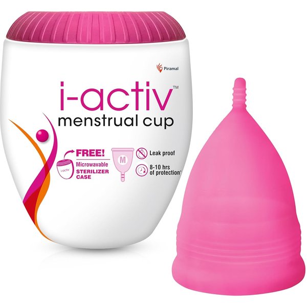 Copa Menstrual I-Activ Mediana Con Estuche Esterilizador Gratis | Copa Menstrual Ultra Suave A Prueba De Fugas | Copa Reutilizable De Silicona Sin Irritaciones Para ProteccióN De 8-10 Horas-image