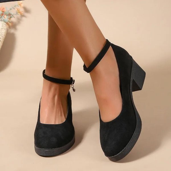 Venta Caliente Zapatos De Mujer Correa Con Hebilla Tacones Altos De Mujer Moda Poco Profundos Oficina Y Carrera Nuevos Tallas Grandes Tacones Lisos Mujer 42 Negro-image