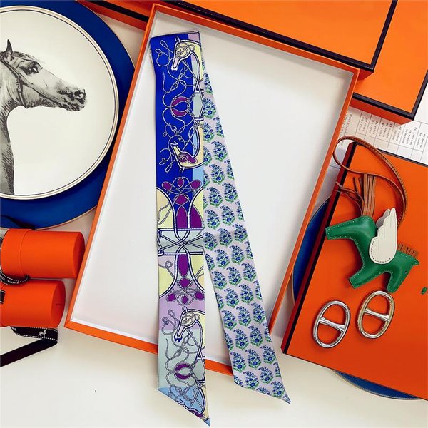 Jedwabna Wysokiej JakośCi Luksusowa Chusta Opaska Na GłOwę Opaska Do WłOsóW Foulard WstążKa Krawatka Zawiastka Cienkie Szaliki Akcesoria 5X85Cm Blue-image