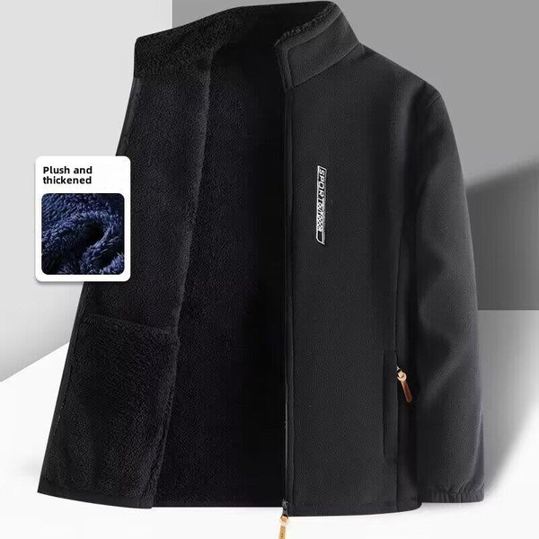 Gruby Sweter MęSki Outdoor Plus Velvet Warm Clothing Jesień I Zima Kurtka LuźNa DużY Rozmiar Polarowa Kurtka Kardigan Casual 3XL Black-image