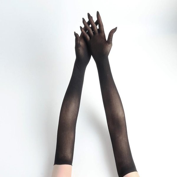 Guantes Largos Transparentes Sexys De Encaje Para Mujer Alta Elasticidad Club Nocturno Cosplay Hombre Lisos Sin Costuras Ajustados Guantes CalcetíN Protector Solar One Size Black-image
