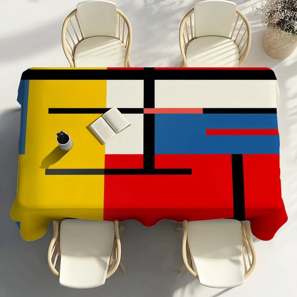 Mantel Con Estampado GeoméTrico Abstracto Mondrian DecoracióN De Fiesta Comedor Cocina Del Hogar Patios Mantel Impermeable Resistente A Las Manchas 160X280Cm-image