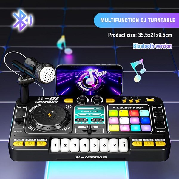 DJ Mixer Dla Dzieci Z Mikrofonem Elektroniczna Klawiatura Pianina Kontroler Gramofonu Bluetooth Instrument Muzyczny Prezent ŚWiąTeczny-image