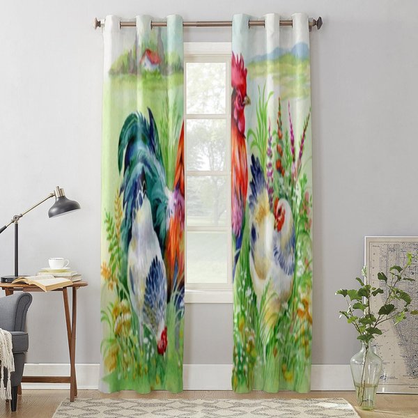 Kurczak I Kogut W Trawie ZasłOny Okienne Do Salonu Kuchnia Nowoczesne ZasłOny WystróJ Domu ŻAluzje ZasłOny 135W X 60H(Cm) X1 Gray-image