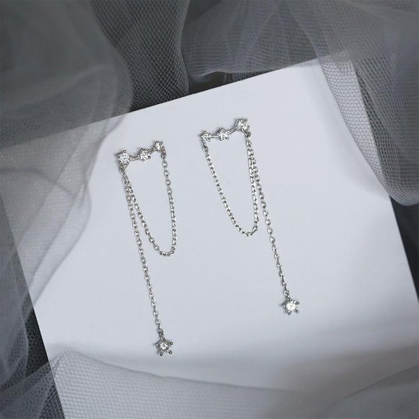 Nuevo Pendiente Colgante De Borla De Cadena Larga De Plata De Ley 925 Con Cuentas De Cristal Para Mujer NiñA JoyeríA De Boda Eh630-image