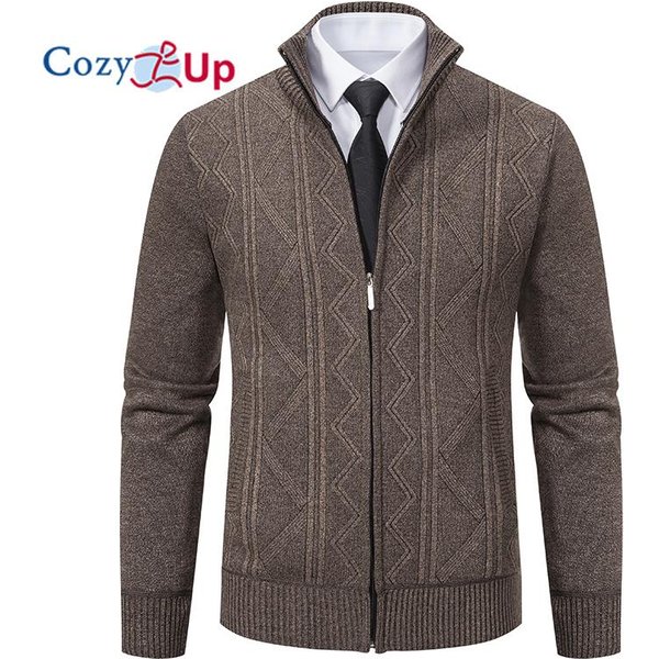 Cozy Up SuéTer Tipo CáRdigan Con Cremallera Completa Para Hombre, Corte Entallado, SuéTer De Punto Con Cremallera Y Bolsillos XL Black-image