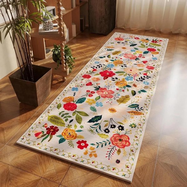 Alfombra Pasillera Para Dormitorio Alfombra De Noche Larga Para Piso Alfombra Suave Y Esponjosa Alfombra Estilo Pastoral Floral DecoracióN Para El Hogar Alfombras Para Sala De Estar 60X150Cm-image