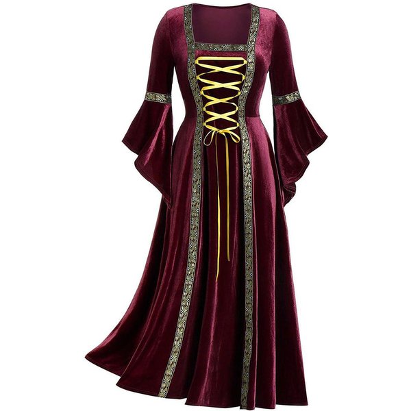 Vestido Plisado Largo Medio De Color Liso De Terciopelo Dorado Para Mujer, OtoñO E Invierno, Elegante E Informal, Para Fiesta Y Noche XL Rojo Vino-image