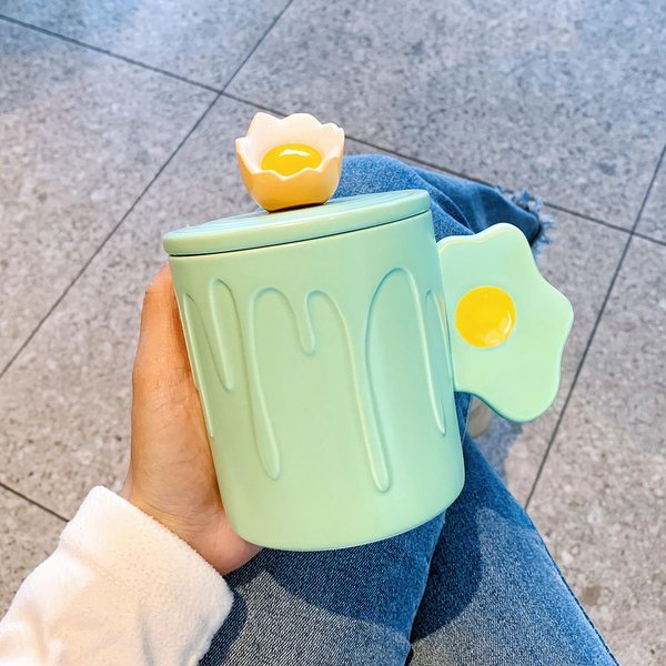 Taza De CeráMica Creativa Para NiñAs Con Taza De Agua De Alto Valor Para El Hogar Taza Para NiñOs Y Parejas Taza De Desayuno Souvenir 301-400Ml Beige-image