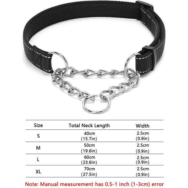 Collar Martingale De Cadena De Acero Inoxidable - Cadena De Acero Inoxidable Tela De Nylon Reflectante Collares Para Mascotas Para Perros PequeñOs Medianos Grandes M Neck 32-50Cm White-image