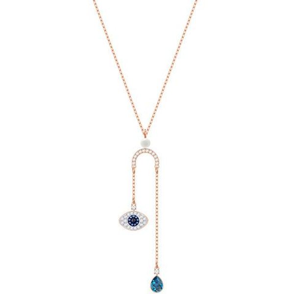 Collar De Cristal Con Forma De Y Ojo Maligno SimbóLico Swarovski Para Mujer Azul Oro Rosa 5425861 Box (Random Color) White-image