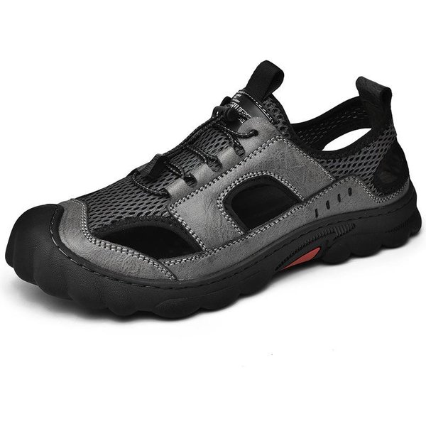 Sandalias De Verano De Punta Cerrada Zapatos De Playa Nuevos Zapatos De Hombre De Ocio Al Aire Libre De Malla Hueca Transpirables Zapatos Coros 46 Gris-image