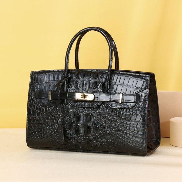 Bolso De Mujer De Alta Gama, Bolso De Hombro ÚNico, Bolso De Mano Moderno Con PatróN De Hueso De Cocodrilo, Bolso Cruzado Moderno Platino De Gran Capacidad Negro-image