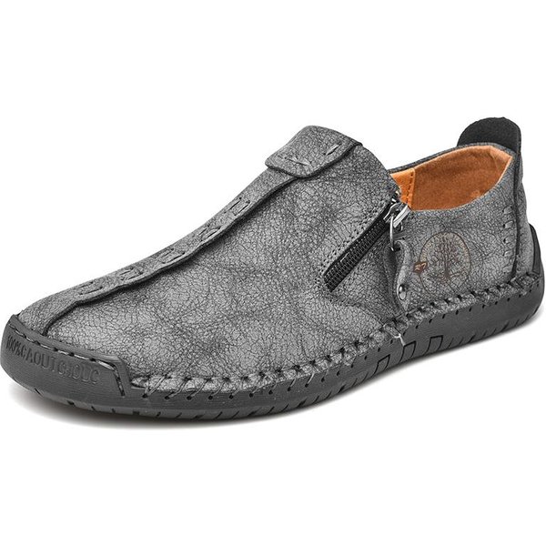 Wiosenne I Jesienne MęSkie Obuwie SkóRzane DużE Rozmiary MęSkie Buty Do Jazdy Samochodem MęSkie OddychająCe, RęCznie Robione Buty Na Co Dzień 42 Szary-image