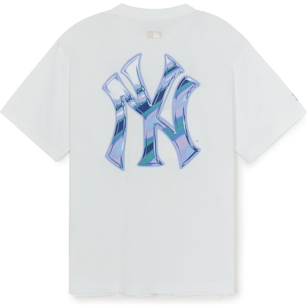 MLB New York Yankees Serie BáSica SS25 Espalda Logo Grande Estampado Graffiti De Moda Holgada VersáTil Sencilla Cuello Redondo Manga Corta Camiseta 3ATSB6353-50WHS XS Gray-image