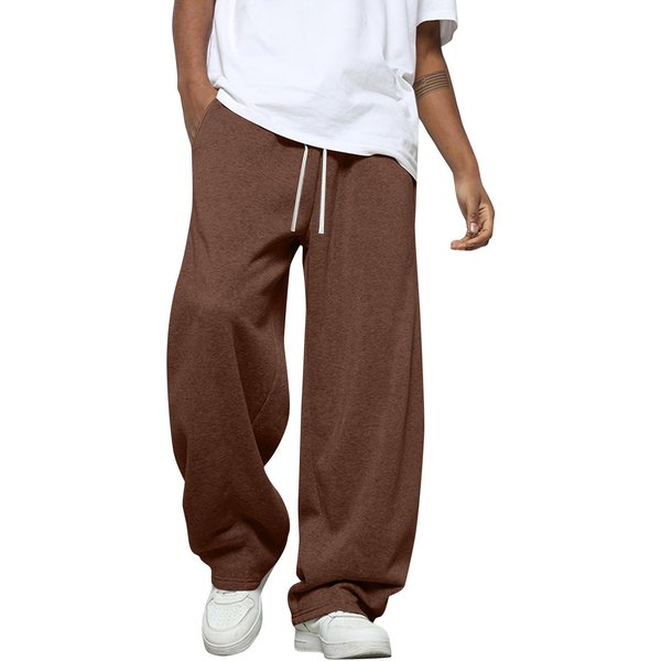 MęSkie Spodnie Dresowe W Jednolitym Kolorze O LuźNym Kroju Z Szerokimi Nogawkami MęSkie Spodnie Dresowe W Stylu Casual Xxxl Kawowy-image