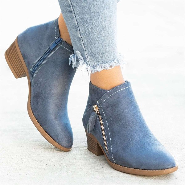 Botines De Mujer 2024, Botas Chelsea De Ante De OtoñO, Botas De Plataforma De Moda Para Mujer, Botines De TacóN Con Cremallera Lateral, Botas De Mujer 36 Azul-image