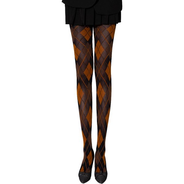 80D Damskie Rajstopy Klasyczny Styl Retro WzóR Argyle KontrastująCe KształTy DiamentóW Rajstopy Nylonowe WzóR Romby One Size Black-image