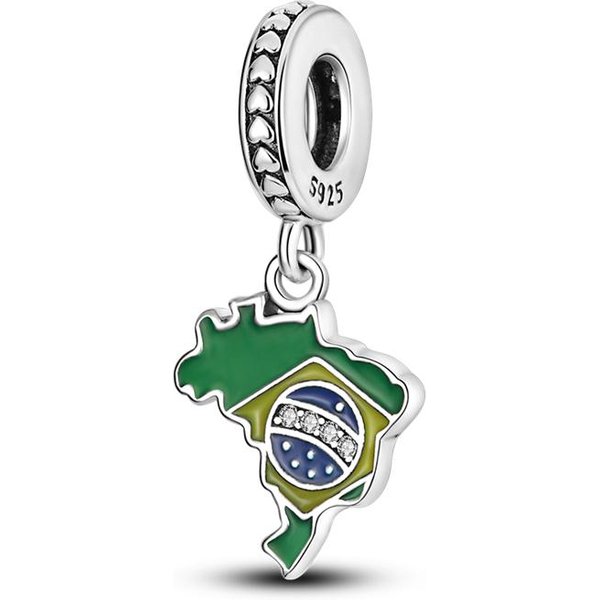 Componentes De Colgante De Cuentas MetáLicas De Cobre Completamente Nuevos, Bandera Americana, BritáNica, Turca, Italiana, Colombiana, Componente De Cuenta Colgante, Pulsera AutéNtica Original Europea-image