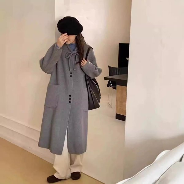Nuevo Abrigo De Cachemira De Doble Cara Para OtoñO E Invierno, Abrigo Largo De Lana Con Cordones Y Cuello Redondo De Moda Coreana Para Mujer. M-image