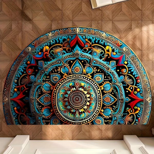 Retro Perska PółOkrąGłA Mata PodłOgowa, AntypośLizgowa I Zmywalna Wycieraczka, Dekoracja WejśCia, Sypialni, Domu 45X70Cm 18X28Inch Gray-image
