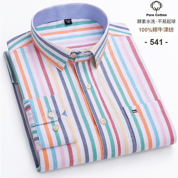 Camisas De Hombre Oxford 100% AlgodóN Manga Larga Cuadros Suave Corte Regular Formal Vestir Camisa Bolsillo Blusa Social Ropa Masculina S-7XL 3XL-image