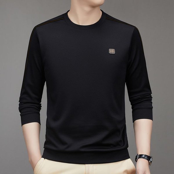 Camiseta De Manga Larga De OtoñO Para Hombre, Camisa De Fondo Para JóVenes Y Mediana Edad, Cuello Redondo, Sudadera Informal De Moda Para Hombre 4XL-image
