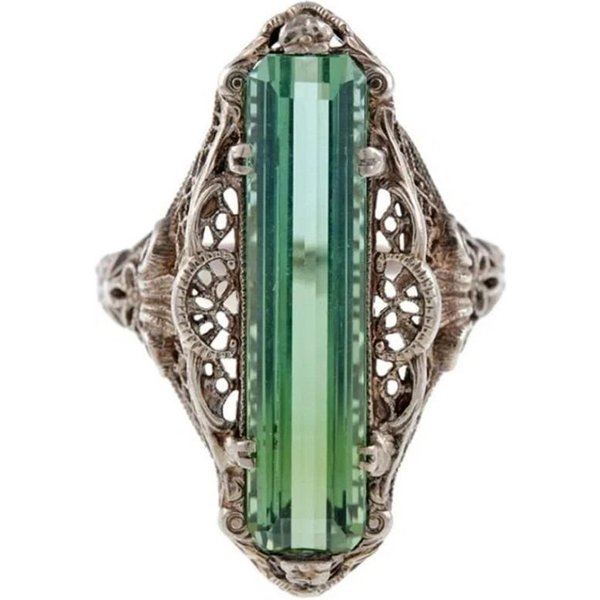 Anillo De CircóN Verde Con PatróN Hueco Vintage Para Mujer, Anillo A La Moda Con Temperamento Para Mujer 9 Verde-image