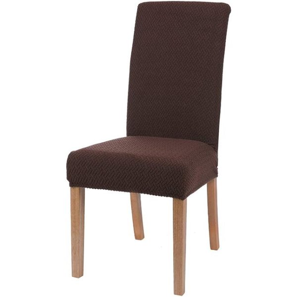 Funda EláStica Para Silla De Comedor, Jacquard, Licra, Asiento Para Silla De Cocina, Funda EláStica Para Banquete De Hotel MarróN Oscuro-image