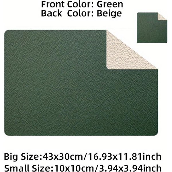 Mantel Individual De Cuero Para El Hogar, Mantel Individual De Doble Cara Rectangular Con Aislamiento, Mantel Individual Impermeable Para Restaurante, Hotel, Comida Occidental 43X30 Cm Verde-image
