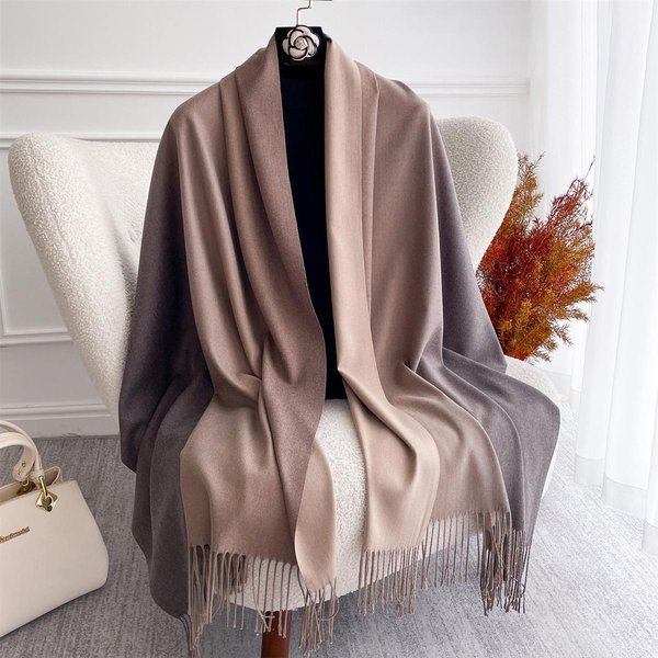 Luksusowy Gradientowy Kaszmirowy ŻAkardowy Szal Pashmina Damski Otulacz CiepłE Zimowe Szaliki WzóR Nadruk Damski Foulard Poncho Szale Szalik 70X190Cm Black-image