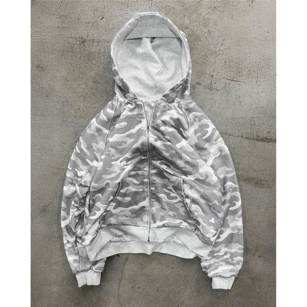Jesienno-Zimowa Bluza Z Kapturem W Panterkę, Dwustronny Zamek BłYskawiczny, LuźNa Bluza Dla MężCzyzn XL White-image