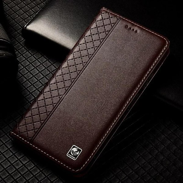 Etui Z Klapką Do Vivo X300 Pro Ultra X300S 5G Prawdziwa SkóRa Magnetyczne Etui Typu KsiążKa WzóR Kratki Ze SkóRy BydlęCej Kieszonka Na Karty Portfel Etui For Vivo X300 Pro-image