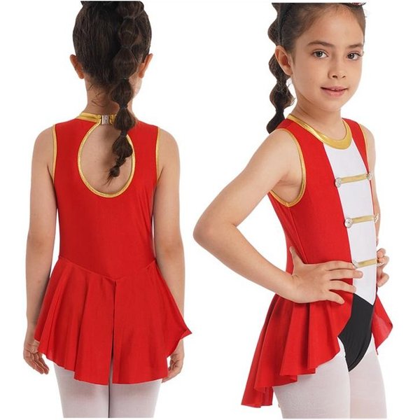 NiñOs NiñAs Circo Ringmaster Cosplay Disfraces Halloween Sin Mangas Leotardo Vestido Carnaval Gimnasia Mono 13-14 Years Rojo-image