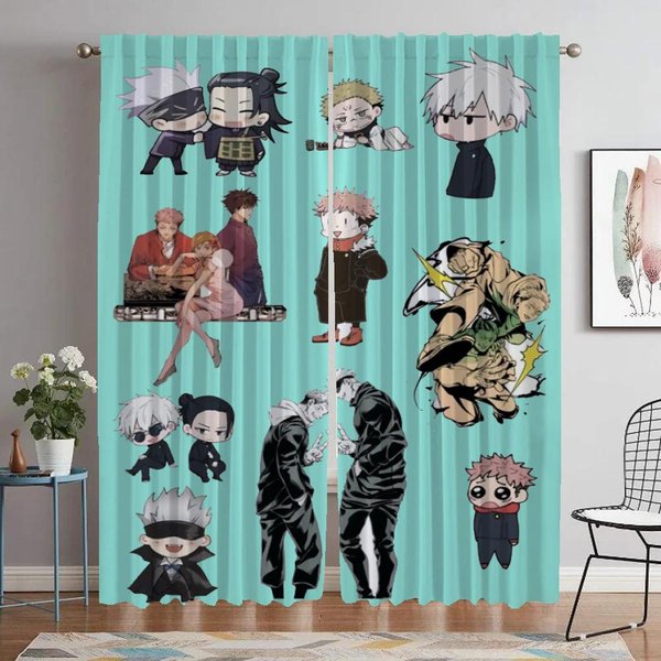 ZasłOny ZaciemniająCe Do Salonu Gojo Satoru Tiul Do Sypialni ZasłOna Okienna Przegroda Dekoracja Halloween Rolety Kuchenne W74Xh114Cmx2Pcs-Cl-image
