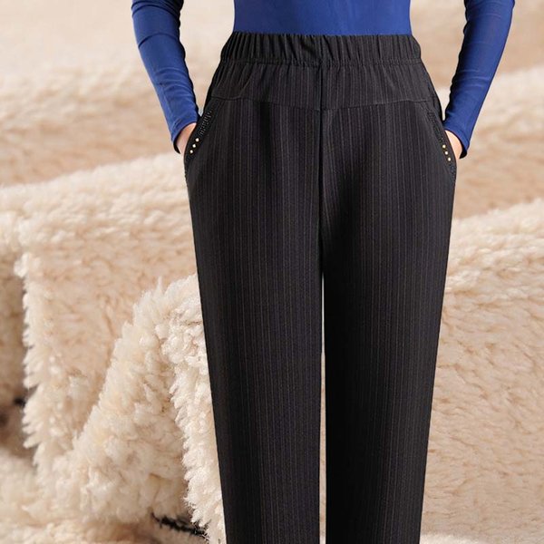 XL-8XL Pantalones Informales De Gran TamañO Para Mujer, Pantalones Largos Sueltos De Cintura Alta, Nuevos Pantalones De Invierno Para Mujer, Pantalones EláSticos De Lana De Cordero 6XL Black-image