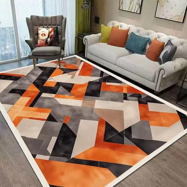 Alfombra Grande GeoméTrica Naranja Estilo NóRdico Para Sala De Estar DecoracióN Moderna Alfombra Suave Antideslizante Para Dormitorio Alfombra De ÁRea Grande Para Lado De Sofá 40X60Cm-image