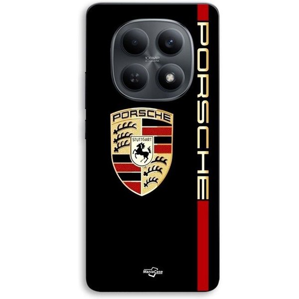 Etui Na Telefon - Maniacase - Xiaomi Redmi Note 15 5G - Silikon Tpu - Czerwone I ZłOte Logo Porsche - Czarne TłO Czarny-image