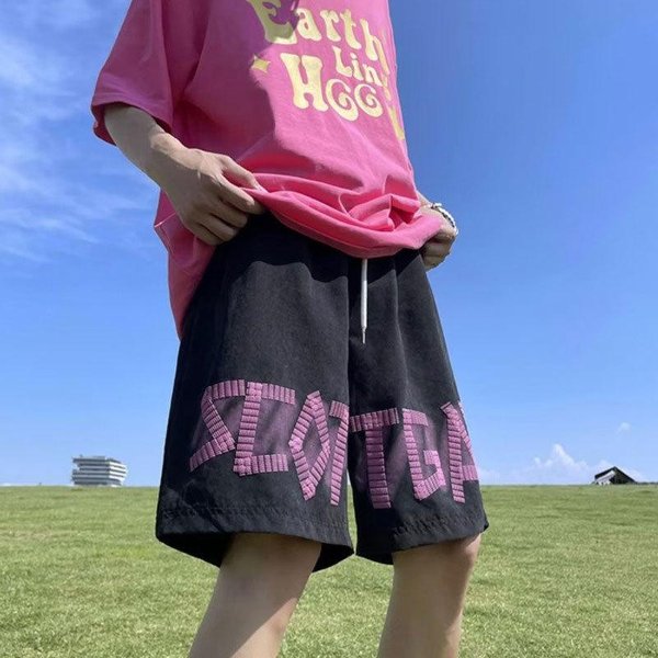 Spodenki Sportowe Alphabet MęSkie Letnie AmerykańSkie Casual LuźNe Spodnie Wszechstronne Spodnie PięCiopunktowe XL Black-image