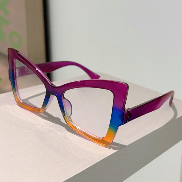 Okulary W KształCie Motyla Damskie Modne DużE BlokująCe Niebieskie ŚWiatłO Oprawki Optyczne Nowoczesny Design Oprawki Patchwork Okulary Transparent Lenses Gray-image