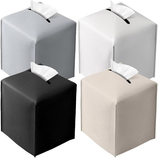 4 Piezas Soporte Cuadrado Para Caja De PañUelos Cubierta De Caja De PañUelos De Cuero PU Soporte Decorativo Para Servilletas Faciales Organizador Creativo De Papel Facial-image