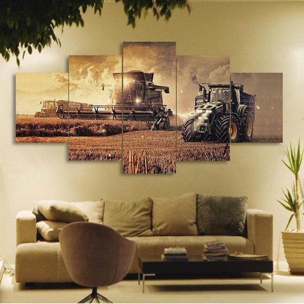 5 Sztuk Traktor Rolniczy Vintage Krajobraz Obraz ŚCienny Sztuka Dekoracja Domu ModułOwy Plakat PłóTno HD Drukowany Obraz Dekoracja Salonu 30X40 30X60 30X80Cm-image
