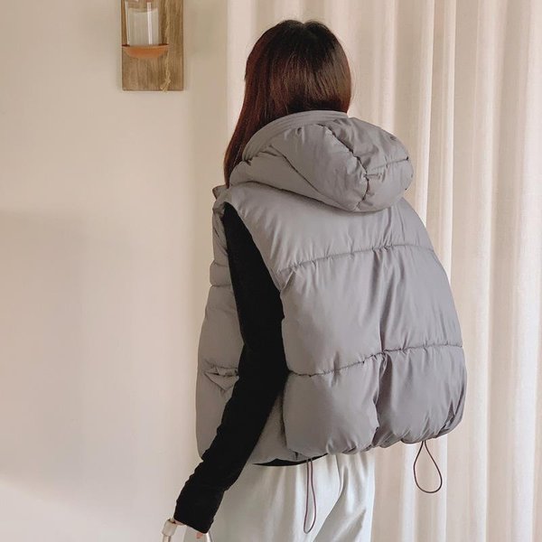 Chaleco De AlgodóN Para Mujer OtoñO/Invierno Nuevos Estudiantes Con Capucha Acolchado De AlgodóN Chaleco Chaqueta Chaleco De AlgodóN Chaleco Corto Abrigo De Mujer L Gris-image