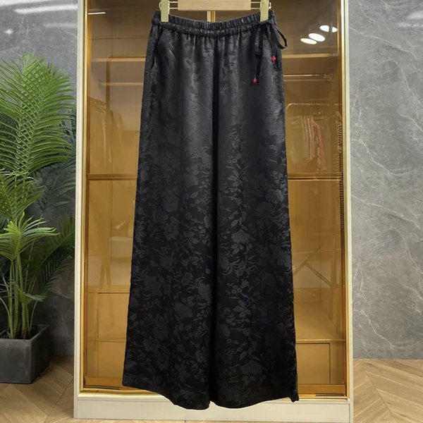 Nuevos Pantalones De Terciopelo Estilo Chino Para Mujer En Primavera. Nuevos Pantalones Casuales Rectos De Pierna Ancha, Suaves Y Holgados Con CaíDa Fluida. Xxxl Negro-image
