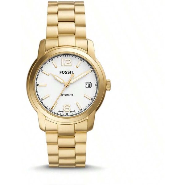 Fossil Zegarek Damski Automatyczny Heritage Fashion ME3226, ZłOta Bransoleta Ze Stali Nierdzewnej I BiałA Tarcza 38 Mm, Dekoracja Do Codziennego Ubioru, Prezent Dla Kobiet BiałY-image