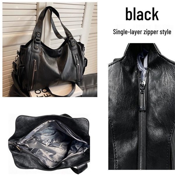 Bolso Tote Retro VersáTil Para Mujer Con Remaches – Bolso De Mano Grande De Un Hombro, Sobaco Y Bandolera Black-image