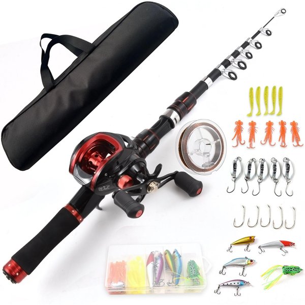 Combo CañA De Pescar Y Carrete 2.4M CañA De Pescar TelescóPica Con Carrete Baitcasting Mano Derecha Right Hand Black-image