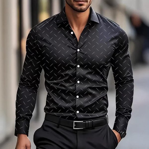 MęSka Koszula Z DłUgim RęKawem, Kwiatowy WzóR, Styl Gentlemana, Casualowa, OddychająCa XL Czarny-image