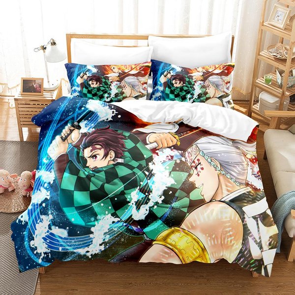 Colecciones De Ropa De Cama De Anime Demon Slayer Kamado Nezo Con Ropa De Cama Para Adolescentes NiñAs Dibujos Animados Gemelo Individual Queen King TamañO Completo Funda NóRdica ColeccióN US Queen228X228Cm-image